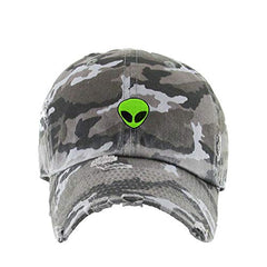 Green Alien Vintage Baseball Cap Embroidered Cotton Adjustable Distressed Dad Hat