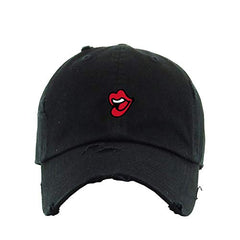 Lips Vintage Baseball Cap Embroidered Cotton Adjustable Distressed Dad Hat