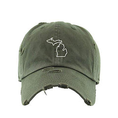 Michigan Map Outline Dad Vintage Baseball Cap Embroidered Cotton Adjustable Distressed Dad Hat