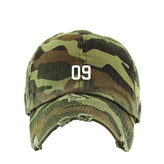 #09 Jersey Number Dad Vintage Baseball Cap Embroidered Cotton Adjustable Distressed Dad Hat